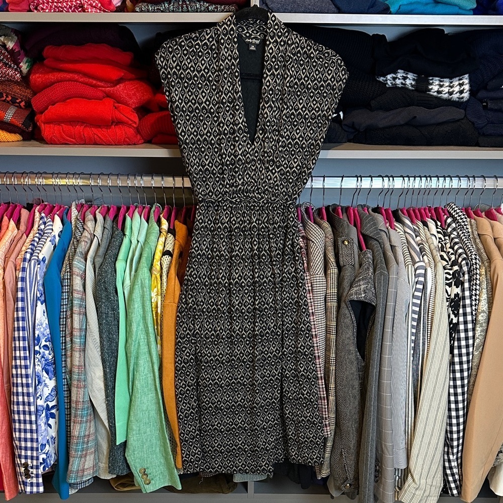 Lucky Brand cream/black print sleeveless v neck back tie midi dress size XS